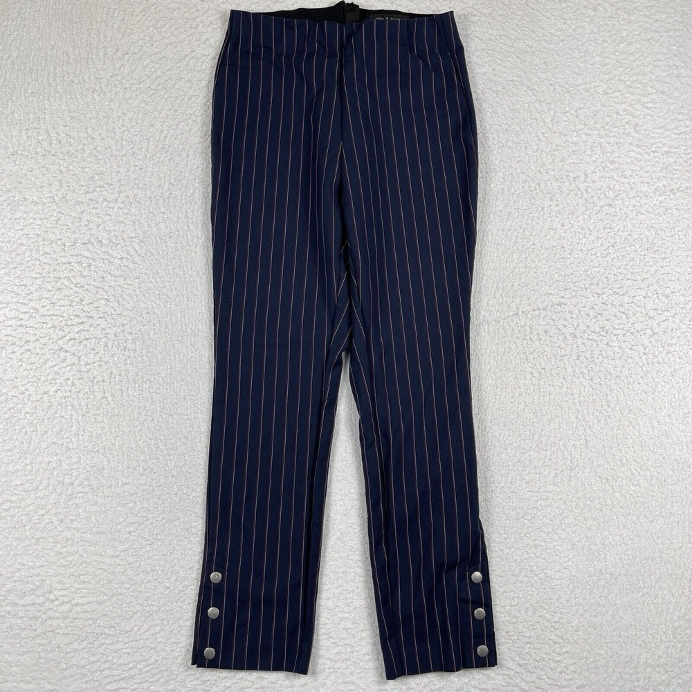 Rag‎ & Bone Pants Womens 6 Blue Pinstripes Simone Snap Cuff High Rise Cropped